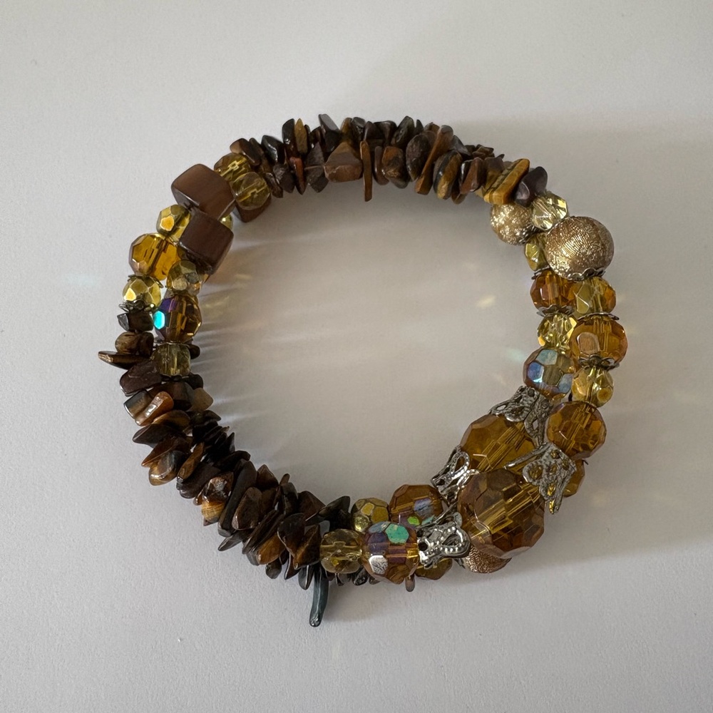 Brown and Gold Beaded Wrap Bracelet